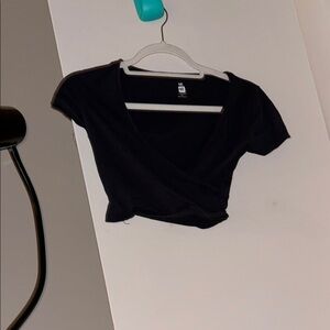 PacSun Black Cap Sleeve Wrap Crop Top